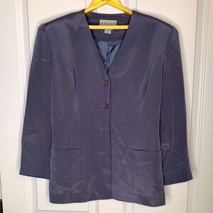 Leilei Navy Blue 100% Silk Jacket with Buttons & Pockets in Size XL